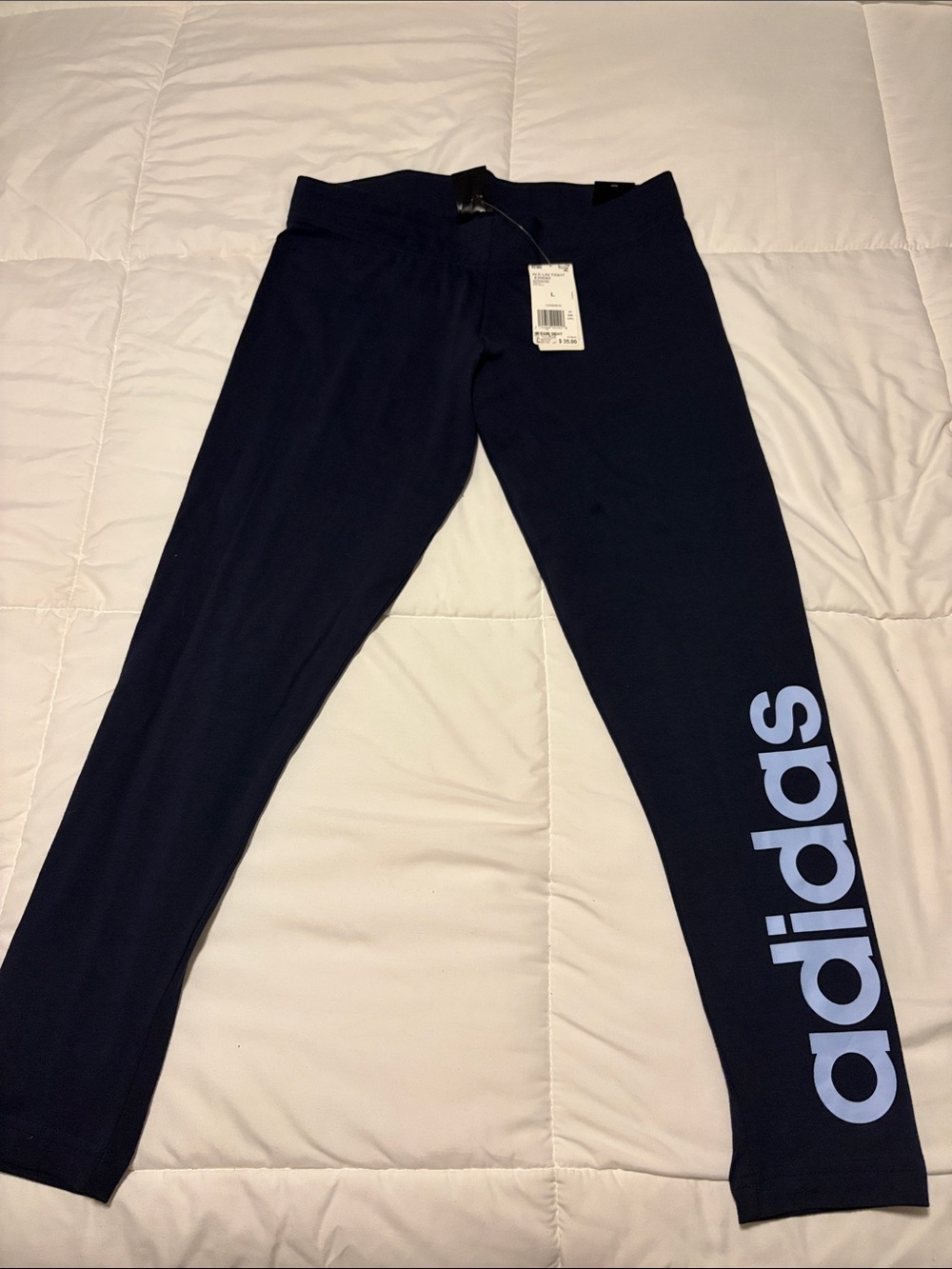 Adidas Navy Leggings with Light Blue Side Logo